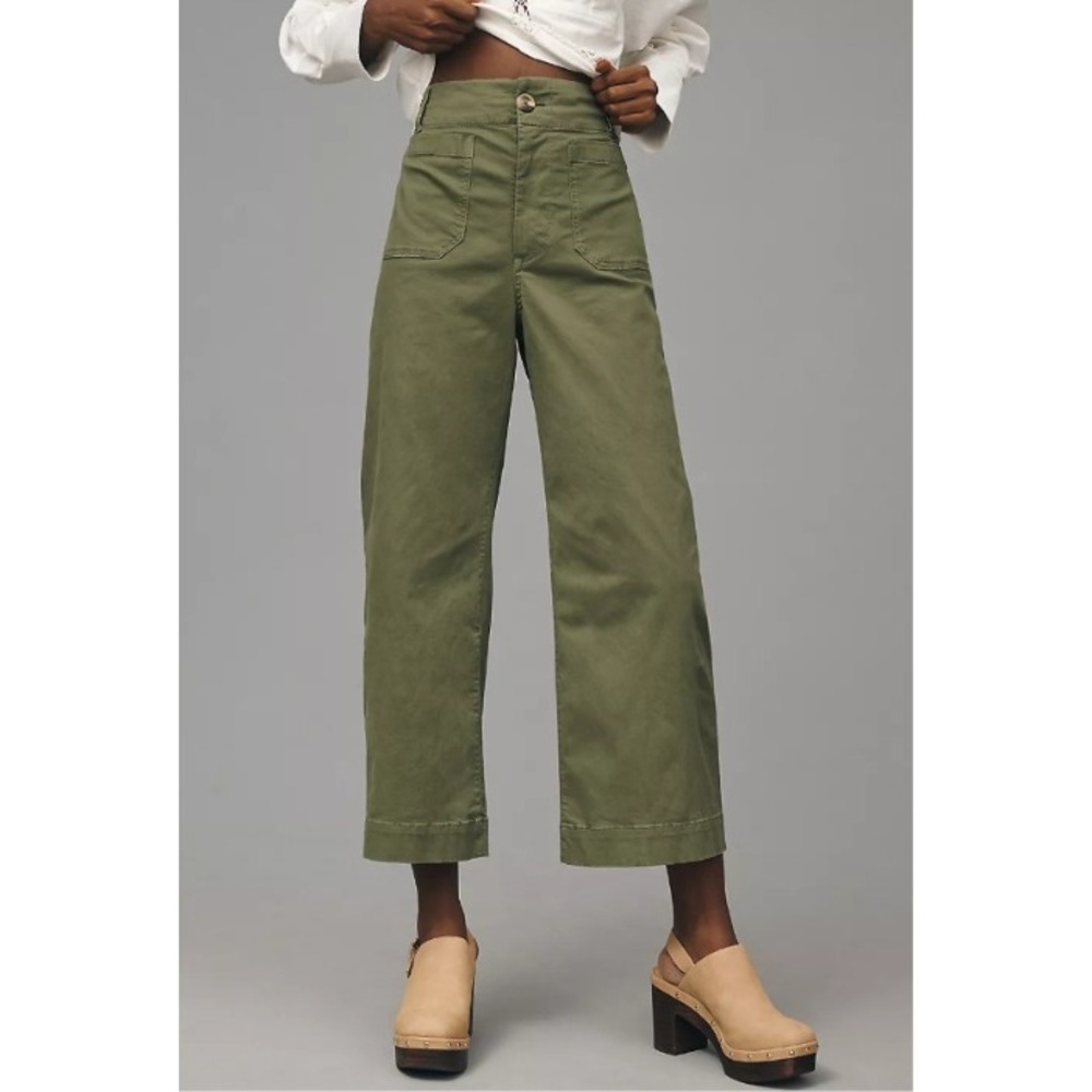 Maeve The Colette Wide-Leg Crop Pants Green Women Size 26 High Rise Patch Pocket
